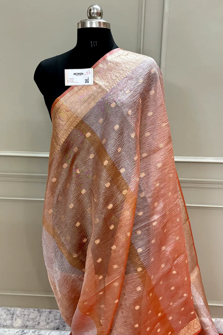 Orange Dollar Buti Crush Tissue Silk Banarasi Saree