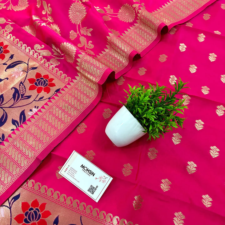 Pink Gulbagh Satin Silk Banarasi Suit