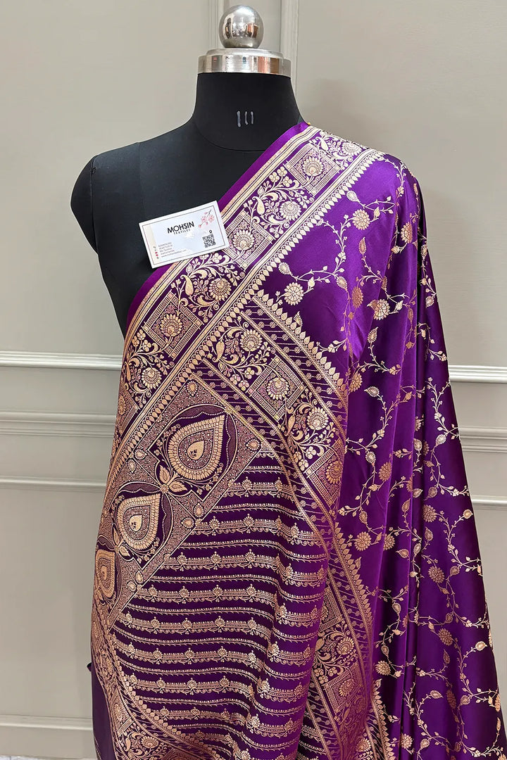 Purple Albeli Jaal Katan Silk Banarasi Saree