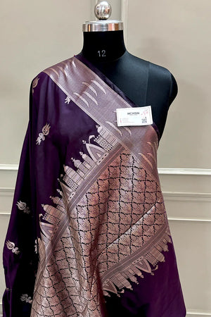 Purple Kalyug Satin Silk Banarasi Saree