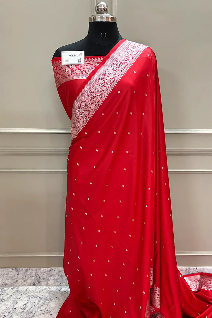 Red Chitrani Buti Katan Silk Banarasi Saree