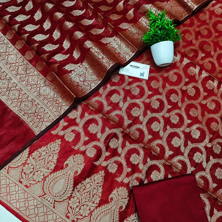 Red Kalgha Jaal Banarasi Silk Suit