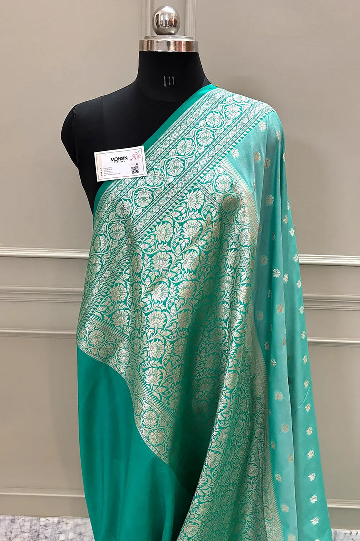 Sea Green and Mint Ghonga Buti Katan Silk Banarasi Saree