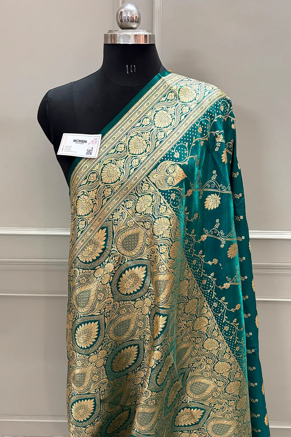 Teal Green Bhawar Jaal Satin Silk Banarasi Saree