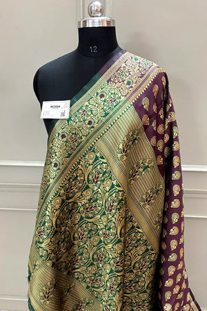 Wine and Green Resham Zari Silky Banarasi Saree