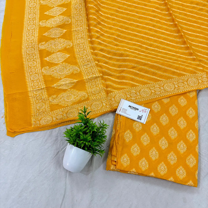 Yellow Jaguar Buti Georgette Silk Banarasi Suit