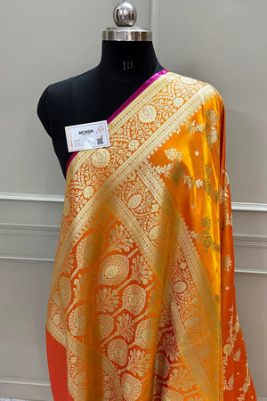 Yellow Papakipari Katan Silk Banarasi Saree
