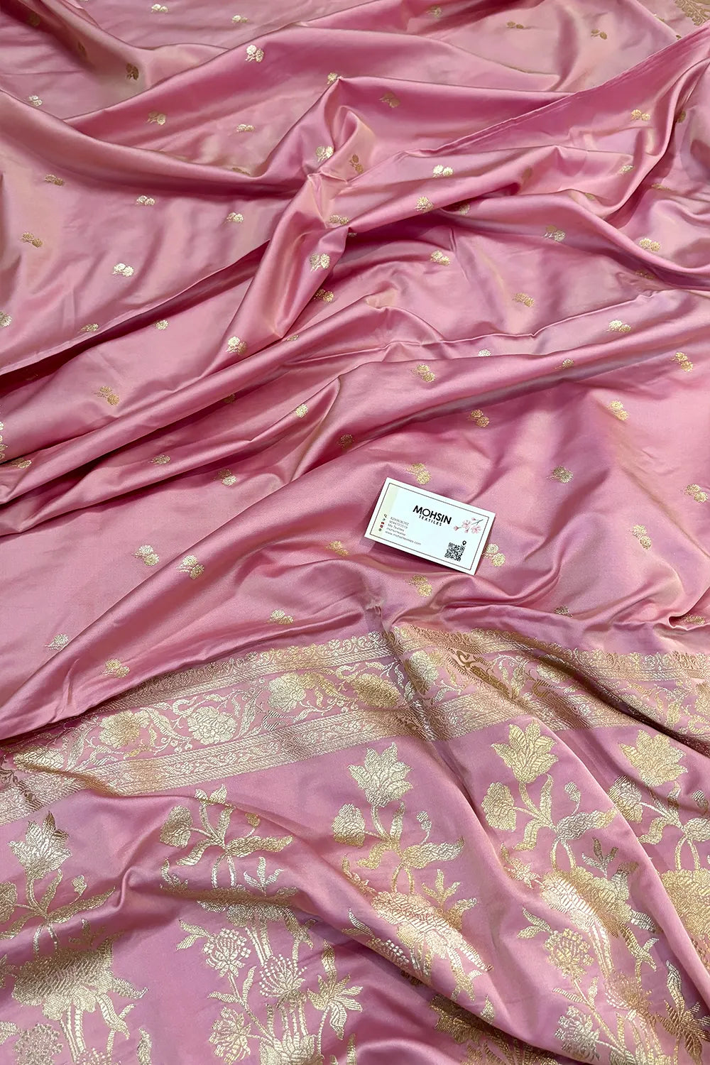 Baby Pink Babu Buti Katan Silk Banarasi Saree