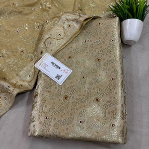 Beige Jharna Laher Stone Work Kimkhab Silk Banarasi Gharara