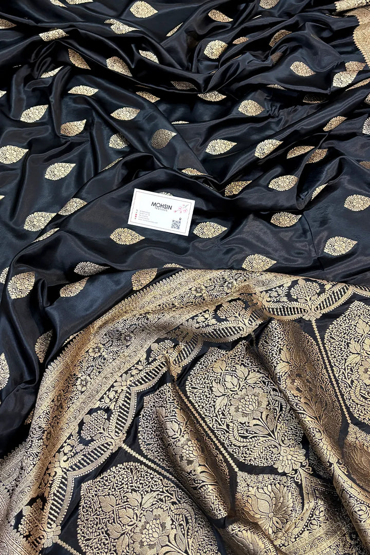 Black Badami Buta Katan Silk Banarasi Saree