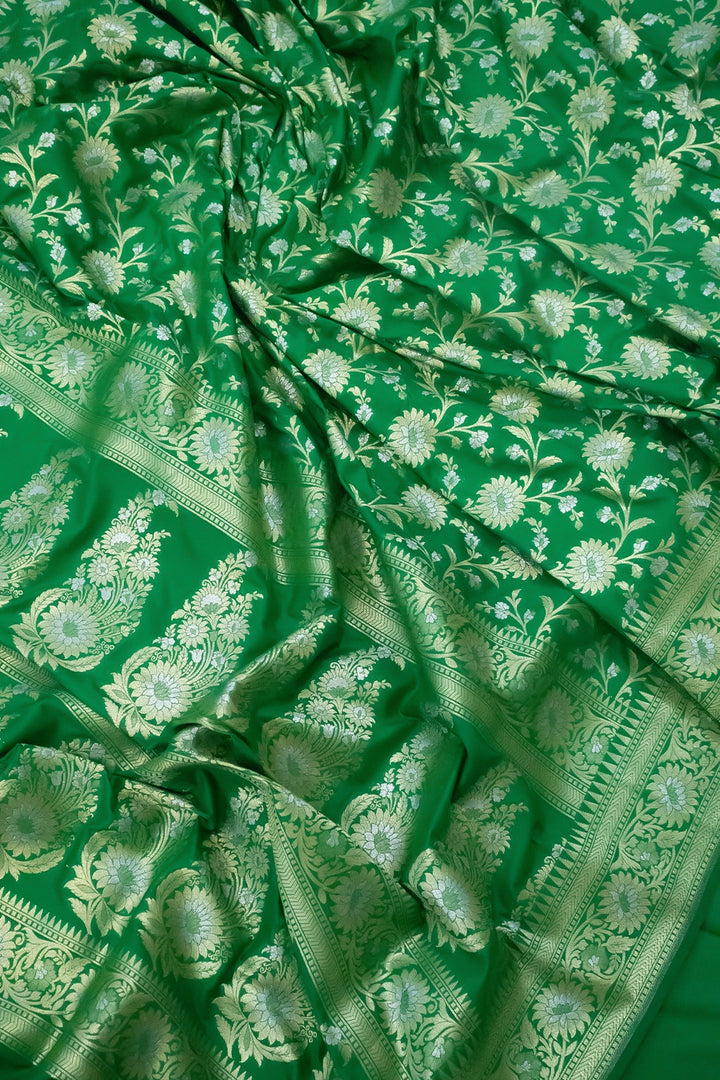 Green Ganga Jamuna Crepe Silk Banarasi Saree