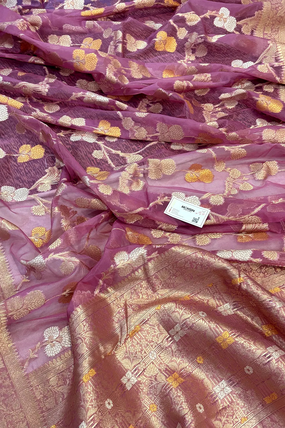 Lavender Golden Zari Organza Silk Banarasi Saree