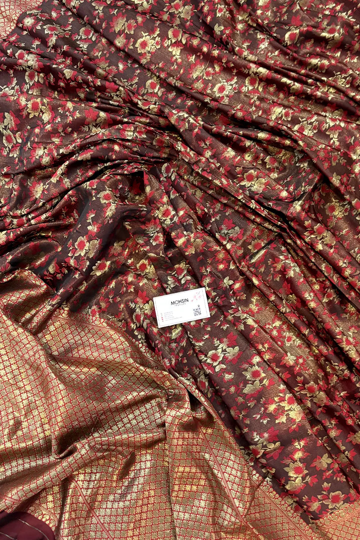 Maroon Jamawar Katan Silk Banarasi Saree