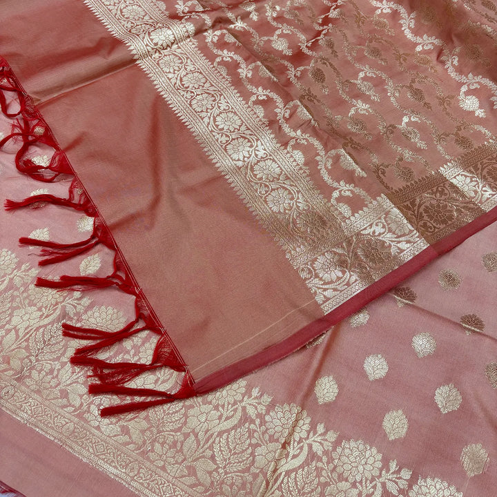 Peach Kiyari Buti Satin Silk Banarasi Suit