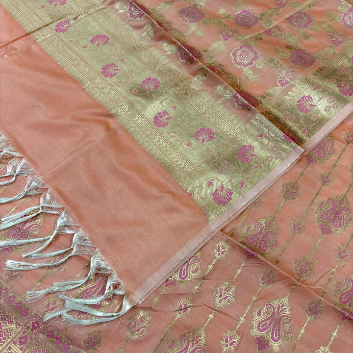 Peach Pink Meena Katan Silk Banarasi Suit