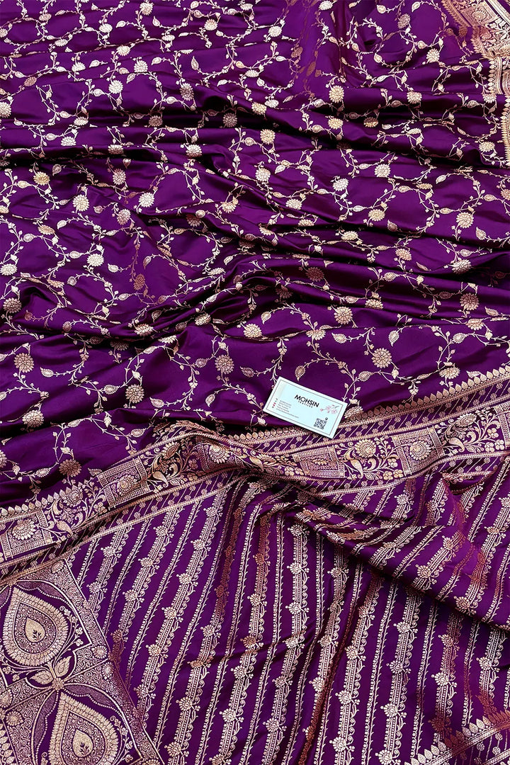 Purple Albeli Jaal Katan Silk Banarasi Saree