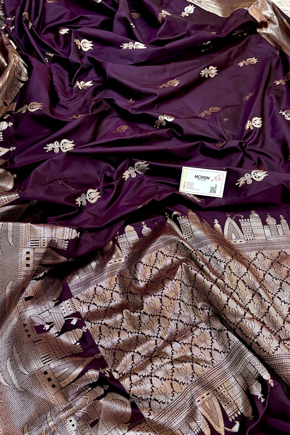 Purple Kalyug Satin Silk Banarasi Saree