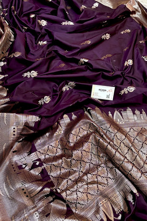 Purple Kalyug Satin Silk Banarasi Saree