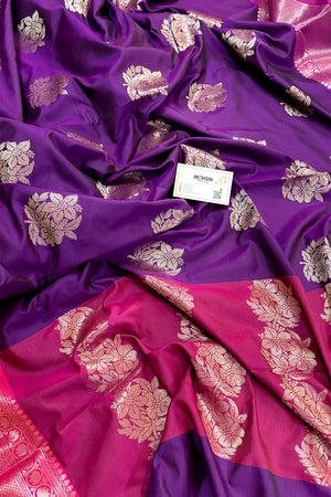 Purple and Pink Golden Zari Banarasi Silk Saree