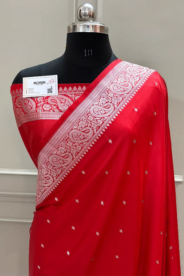 Red Chitrani Buti Katan Silk Banarasi Saree