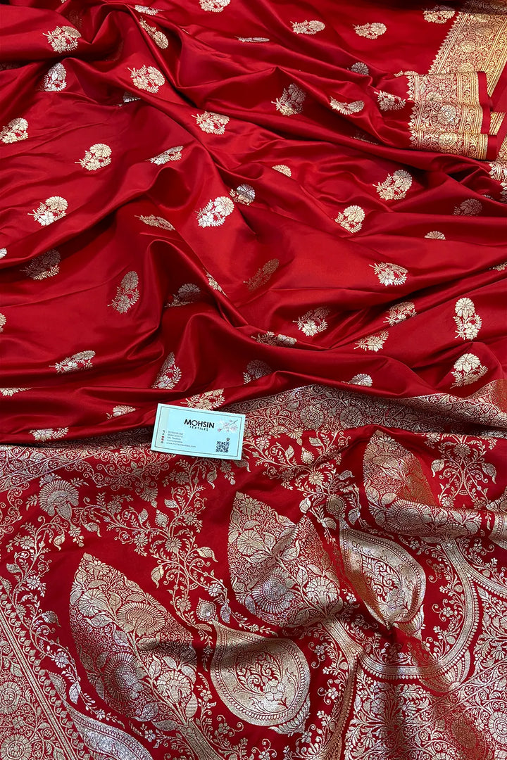 Red Golden Flower Katan Silk Banarasi Saree