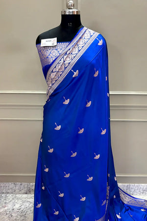Royal Blue Jellyfish Buti Katan Silk Banarasi Saree
