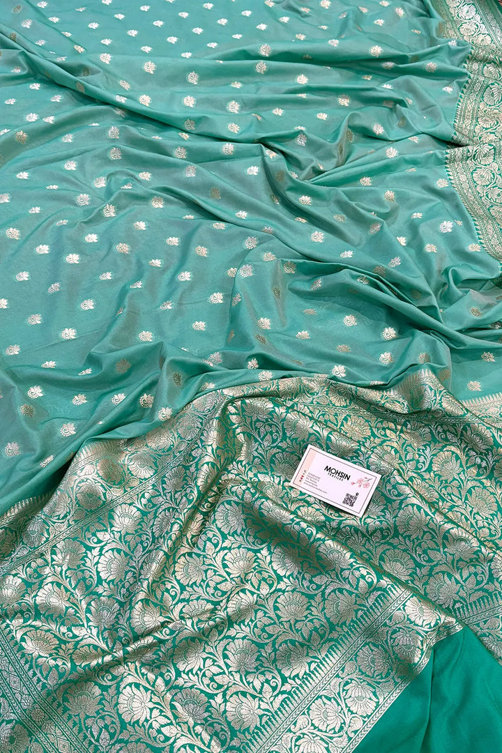 Sea Green and Mint Ghonga Buti Katan Silk Banarasi Saree