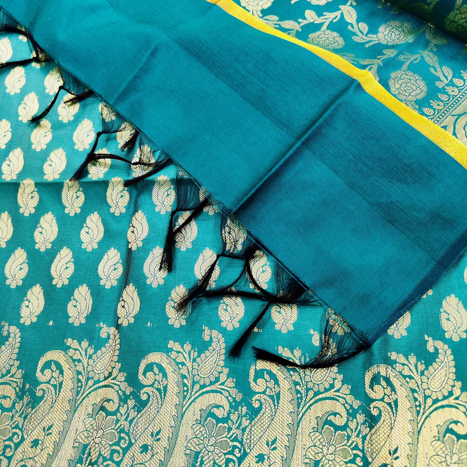 Teal Holika Satin Silk Banarasi Suit