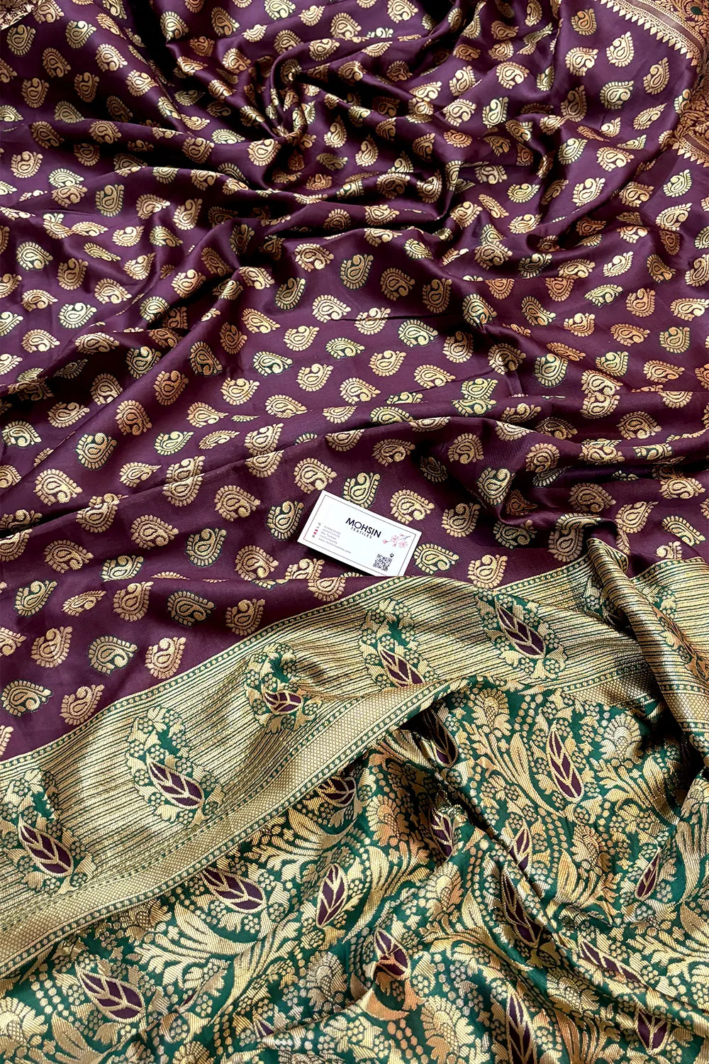 Wine and Green Resham Zari Silky Banarasi Saree