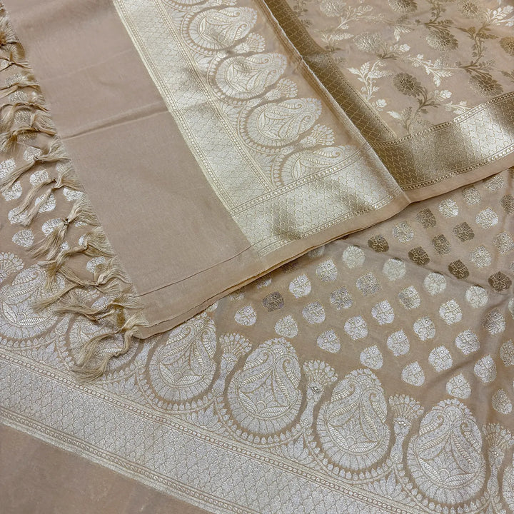 Beige Gumbad Buti Katan Silk Banarasi Suit