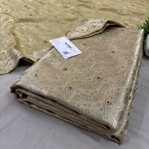 Beige Jharna Laher Stone Work Kimkhab Silk Banarasi Gharara
