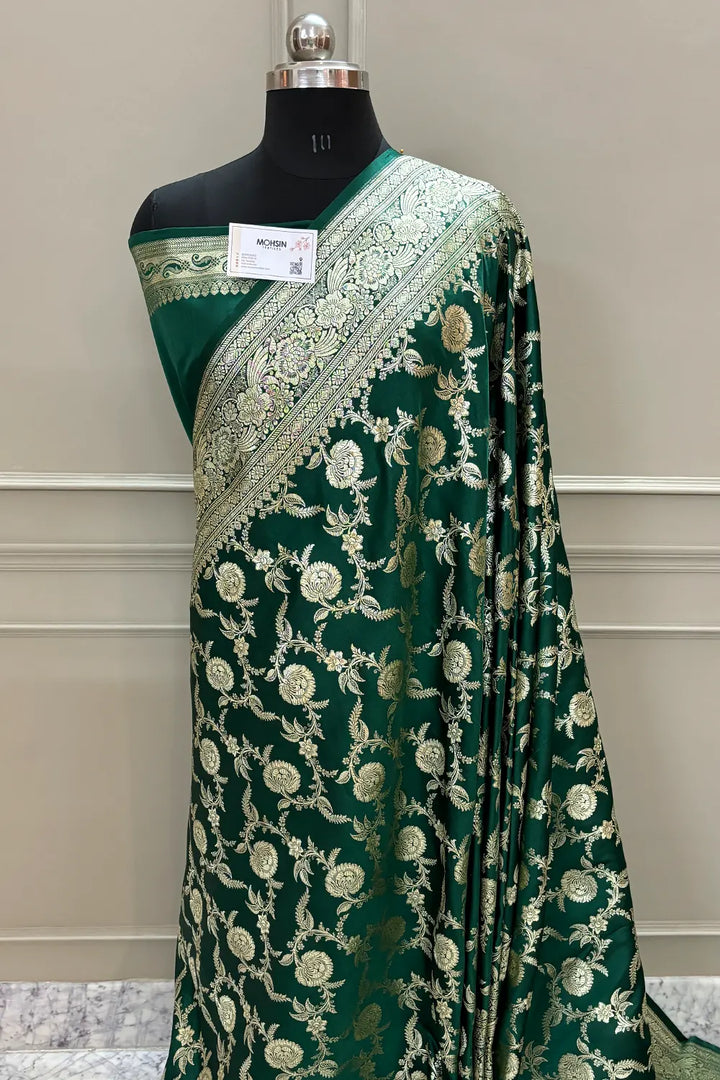 Green Shahanshahi Jaal Katan Silk Banarasi Saree