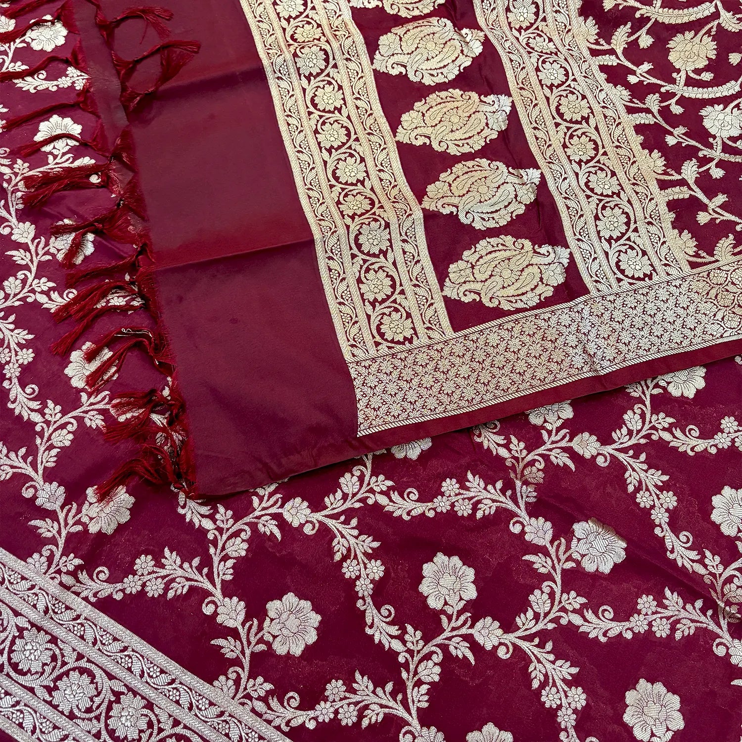 Maroon Kashmiri Jaal Katan Silk Banarasi Suit