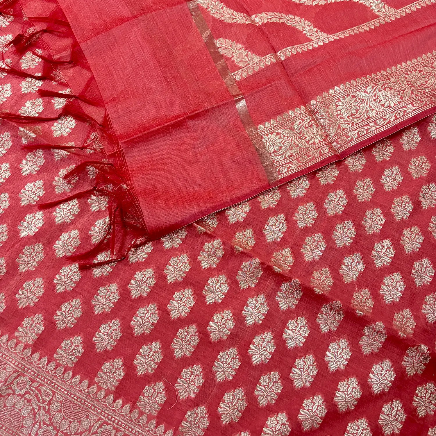 Peach Tri Phool Banarasi Silk Suit