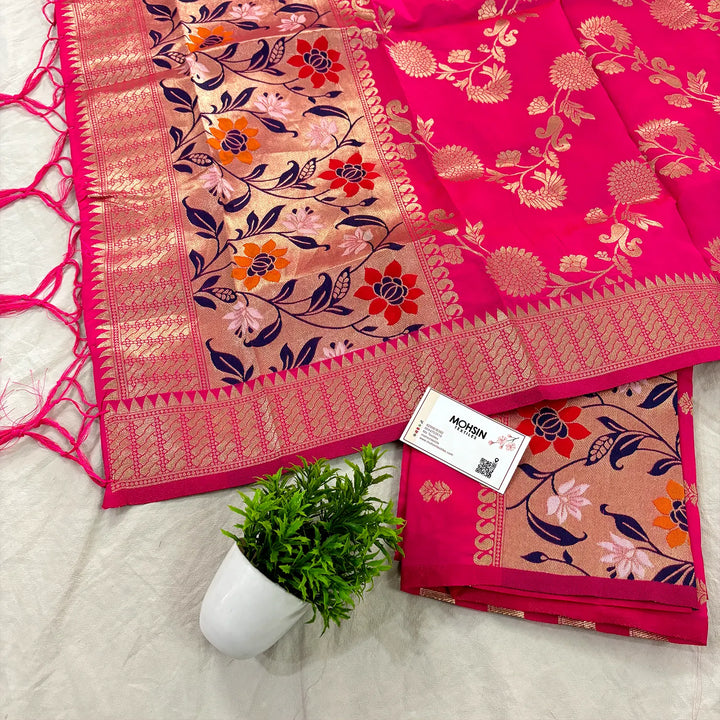 Pink Gulbagh Satin Silk Banarasi Suit