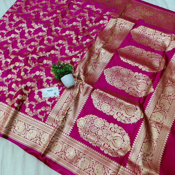 Pink Moglai Jaal Katan Silk Banarasi Saree