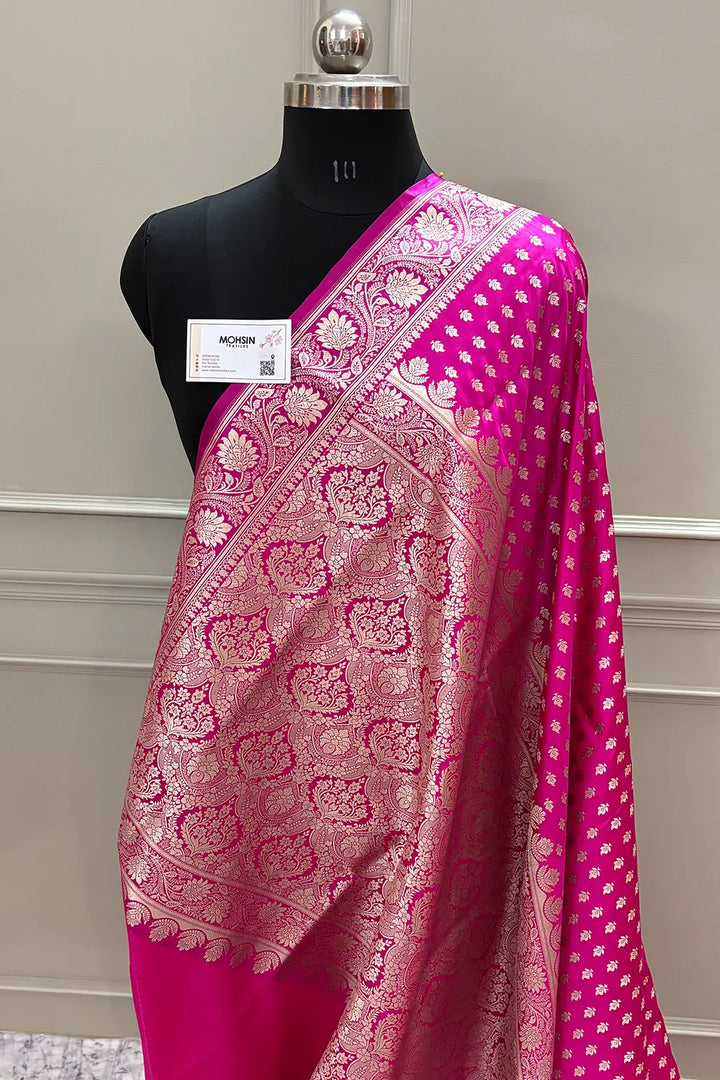 Rani Pink Chunni Buti Katan Silk Banarasi Saree