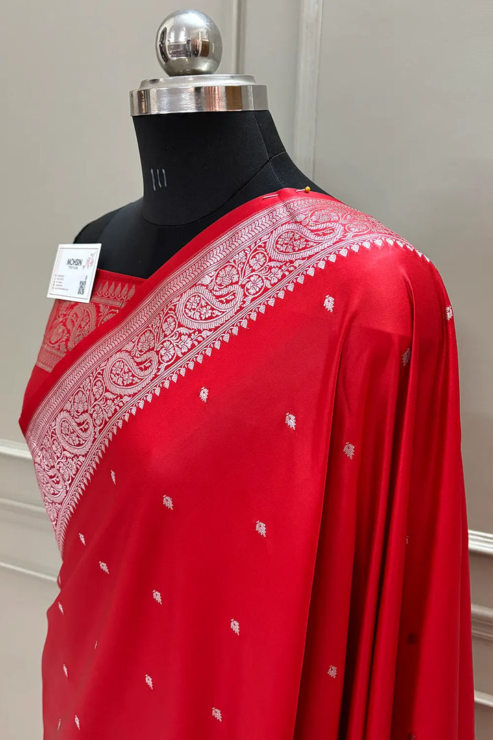 Red Chitrani Buti Katan Silk Banarasi Saree