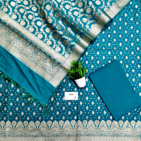 Teal Kalli Patta Katan Silk Banarasi Suit