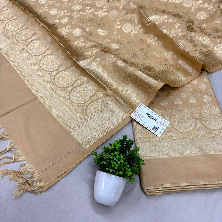 Beige Gumbad Buti Katan Silk Banarasi Suit