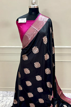 Black and Pink Golden Zari Banarasi Silk Saree