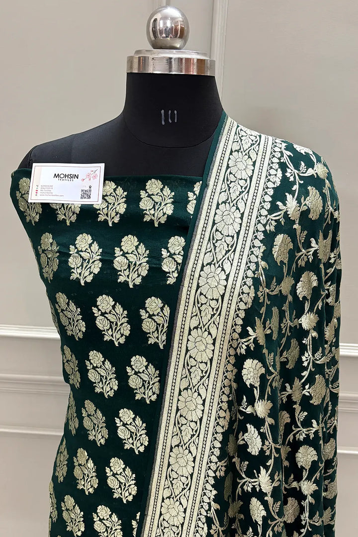 Bottle Green Guldasta Pure Georgette Silk Banarasi Suit