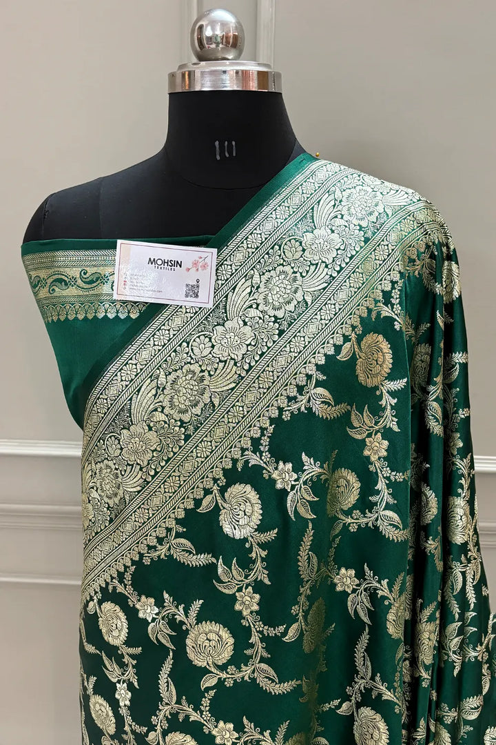 Green Shahanshahi Jaal Katan Silk Banarasi Saree