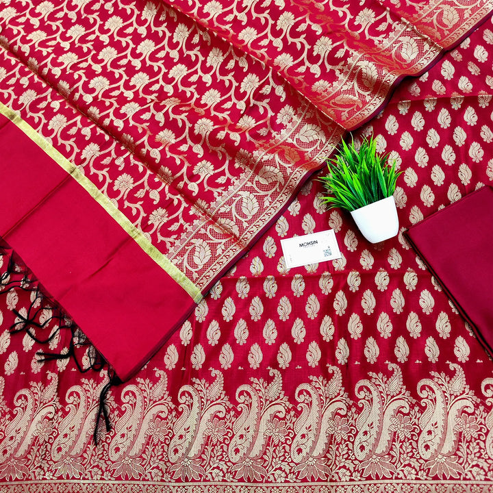 Maroon Holika Satin Silk Banarasi Suit