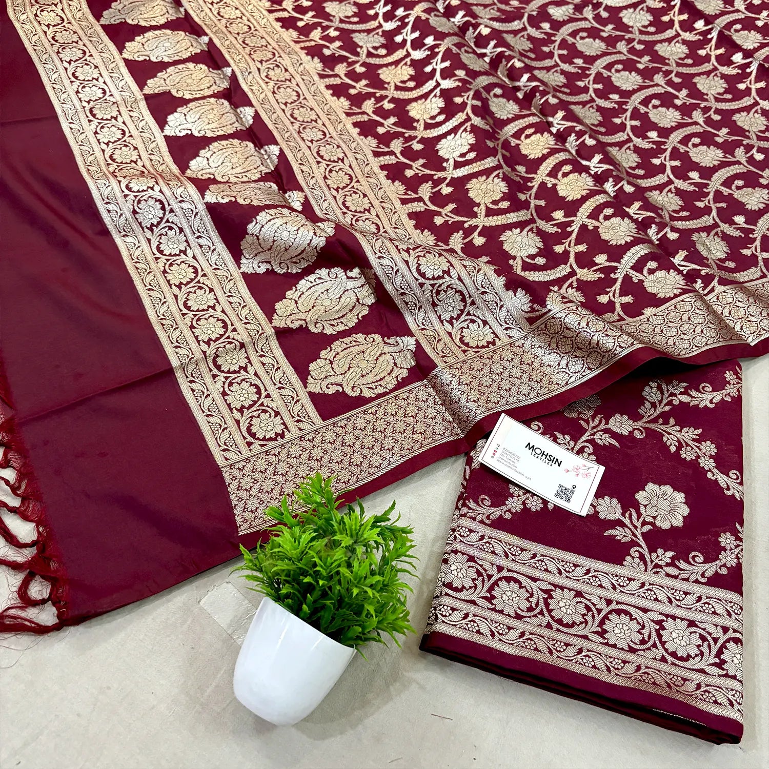 Maroon Kashmiri Jaal Katan Silk Banarasi Suit
