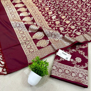Maroon Kashmiri Jaal Katan Silk Banarasi Suit