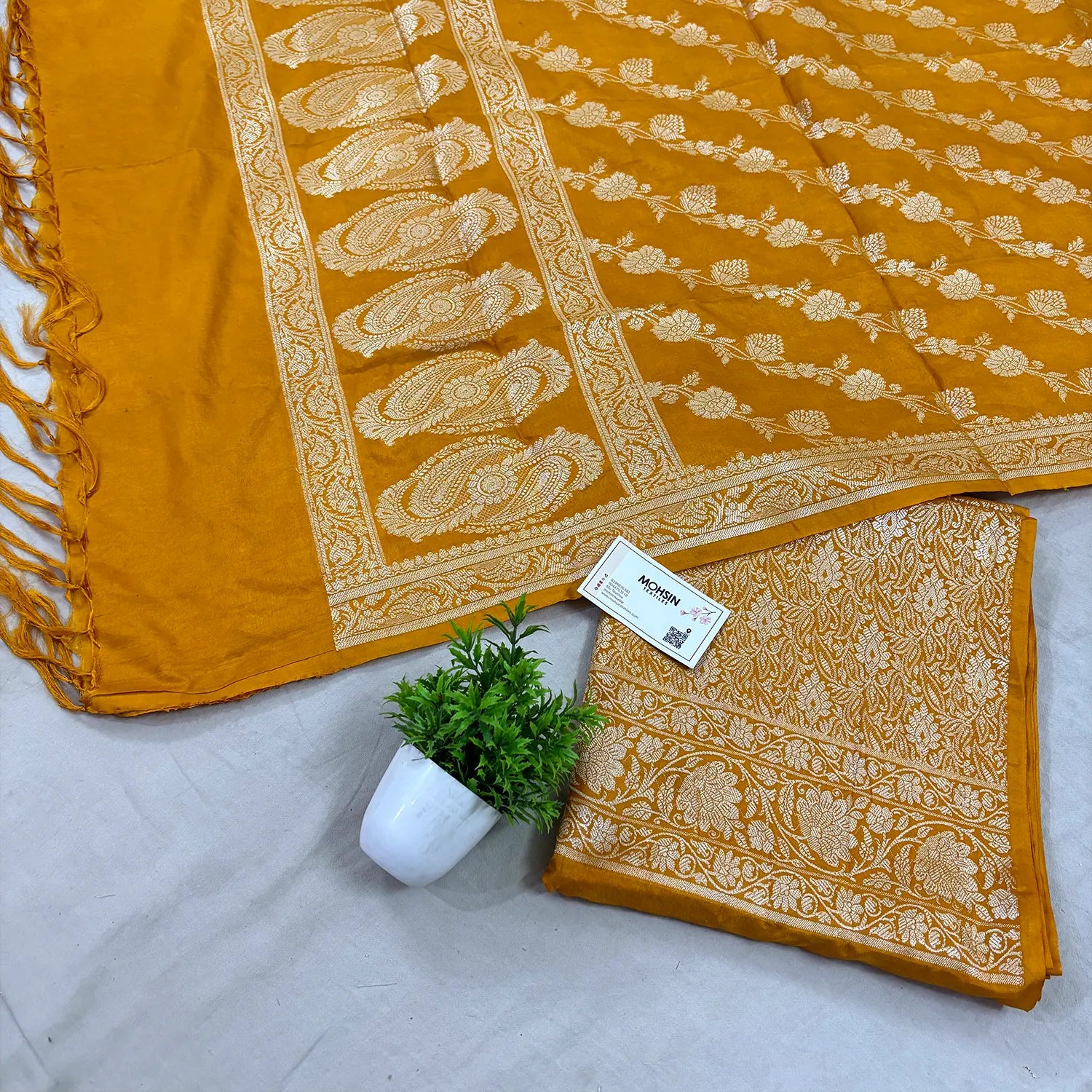 Mustard Golden Zari Katan Silk Banarasi Suit
