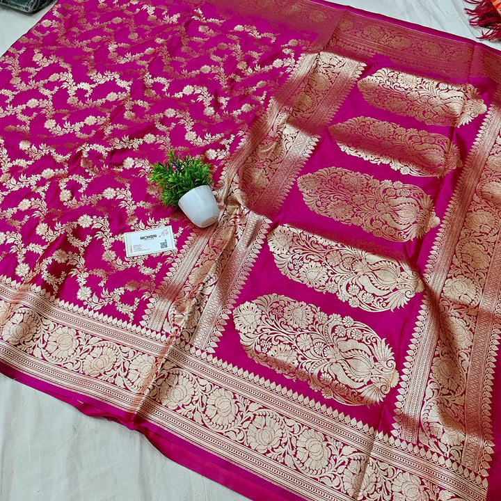 Pink Moglai Jaal Katan Silk Banarasi Saree