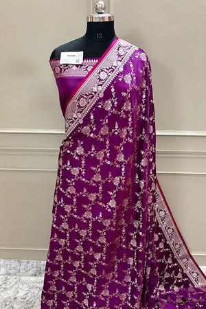 Purple Jhanjaal Katan Silk Banarasi Saree