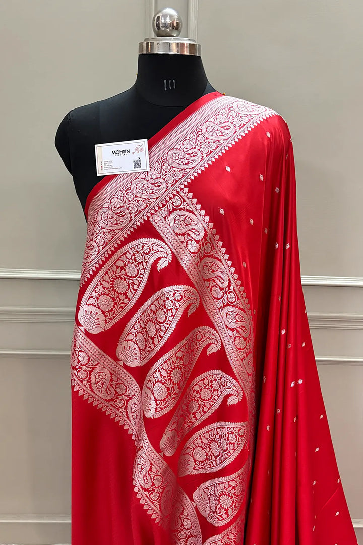 Red Chitrani Buti Katan Silk Banarasi Saree